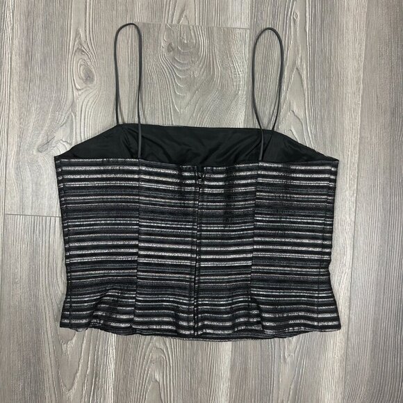 JS Collections Black Silver Metallic Striped Cami Top Sz 14 - Picture 5 of 6